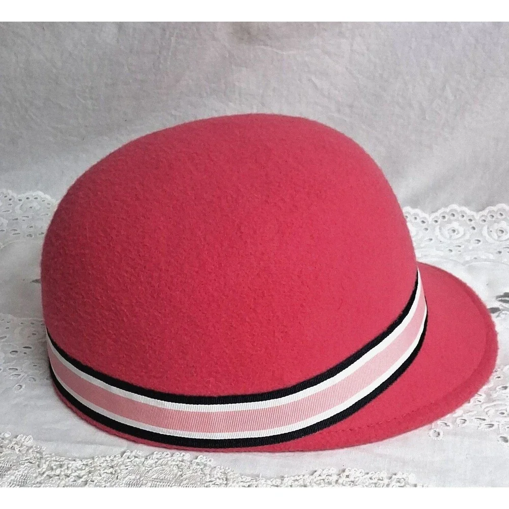 Janie and Jack Faerin Girls 2T-3 Pink Cloche Felt Hat Ribbon Bow